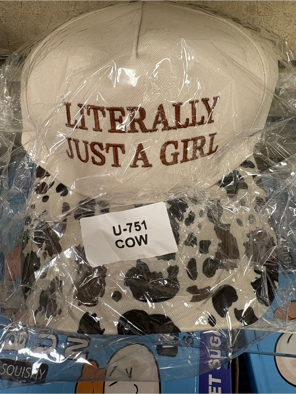 "Literally Just A Girl" Kids Cow-Print Cap